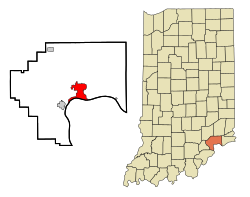 Jefferson County Indiana Incorporated and Unincorporated areas Madison Highlighted